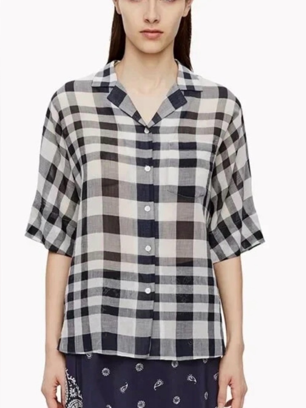 Theory plaid button up top